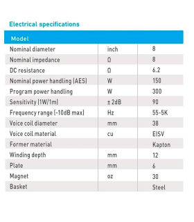 SVG-8/8 WOOFER PROFESIONAL 8" 8 ohm 150W