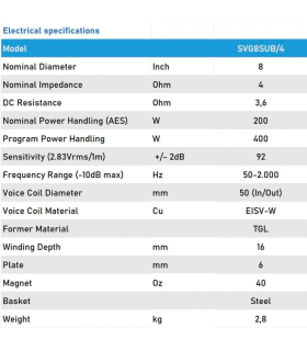 SVG-8SUB/4 SUBWOOFER 8"