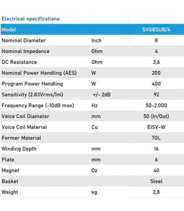 SVG-8SUB/4 SUBWOOFER 8"