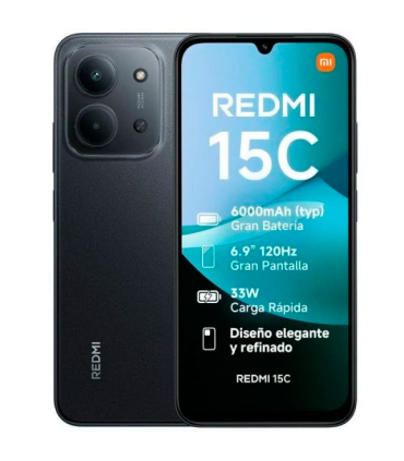 Xiaomi Redmi 15C 4GB 128GB 6.9" 120Hz Batería 6000mAh Carga Rápida 33W Negro Medianoche