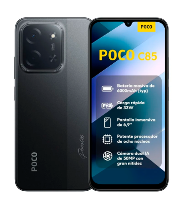 POCO C85 8GB 256GB 6.9" 120Hz Dual SIM 4G 6000mAh 33W 50MP IP64 Android 15 (Negro)