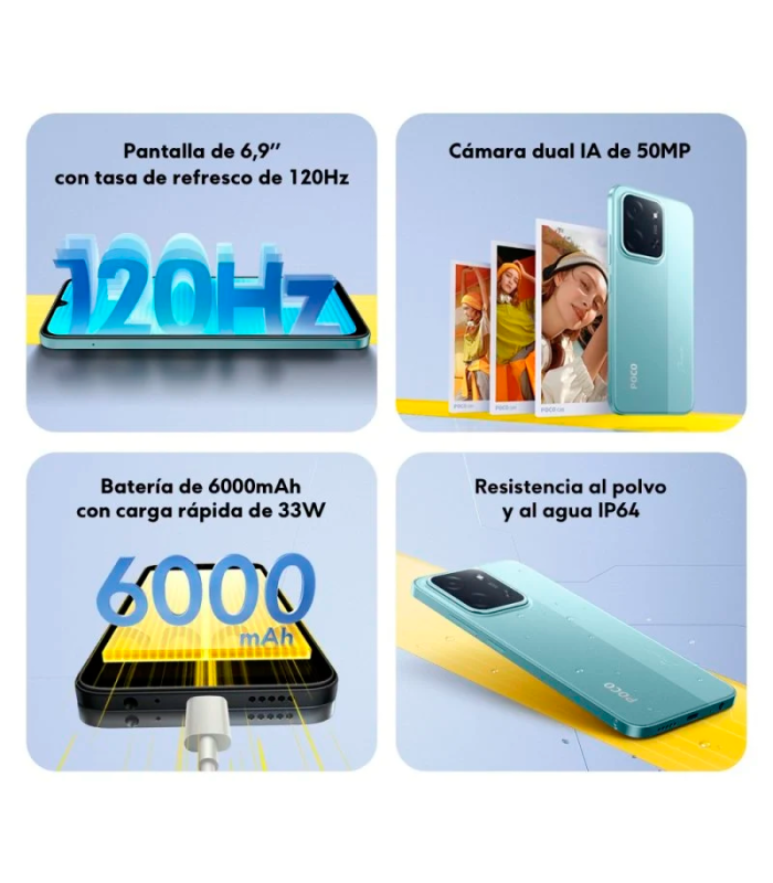 POCO C85 8GB 256GB 6.9" 120Hz Dual SIM 4G 6000mAh 33W 50MP IP64 Android 15 (Morado)