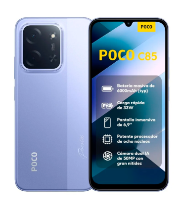 POCO C85 8GB 256GB 6.9" 120Hz Dual SIM 4G 6000mAh 33W 50MP IP64 Android 15 (Morado)
