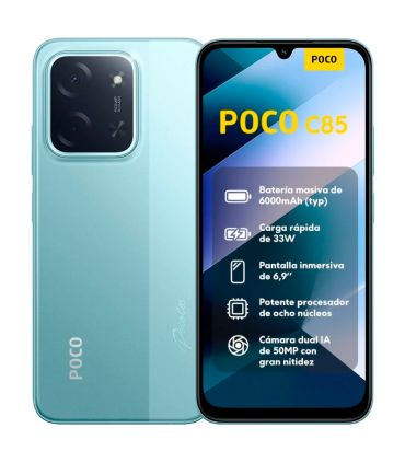 POCO C85 8GB 256GB 6.9" 120Hz Dual SIM 4G 6000mAh 33W 50MP IP64 Android 15 (Verde)