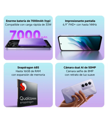 Xiaomi Redmi 15 4G 6GB 128GB 6.9" FHD+ 144Hz 7000mAh Dual SIM NFC (Negro Medianoche)