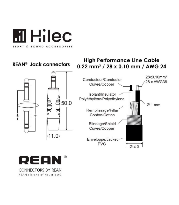 CABLE 1 MINI JACK 3.5 MACHO ST A 1 MINI JACK ST 3m PREMIUM HILEC