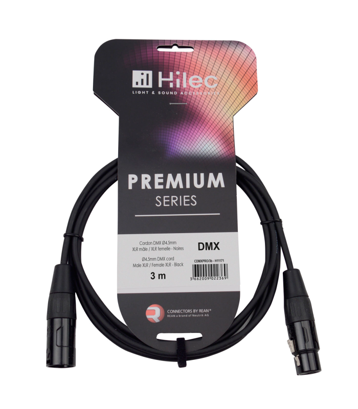 CABLE DMX XLR MACHO A XLR HEMBRA 5m PREMIUM 120 Ohm HILEC