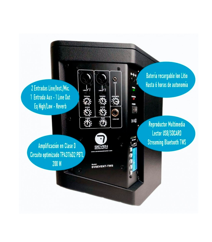 SV8EVENT-TWS ALTAVOZ ACTIVO 8" CON BATERÍA 100W RMS BLUETOOTH TWS