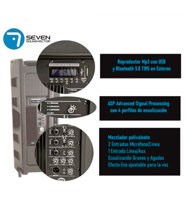 SV215APRO-TWS-ASP  ALTAVOZ ACTIVO 2x15" 1000W RMS  BLUETOOTH TWS + TRÍPODE